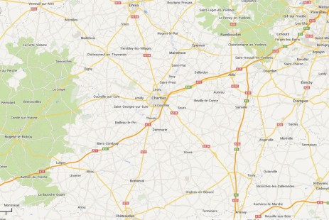 Carte des environs Senonche, Dourdan, Rambouillet, Chateaudun, Nogent le Rotrou