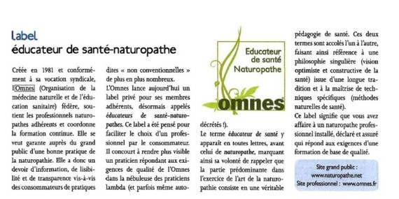label OMNES educateur de santé naturopathe
